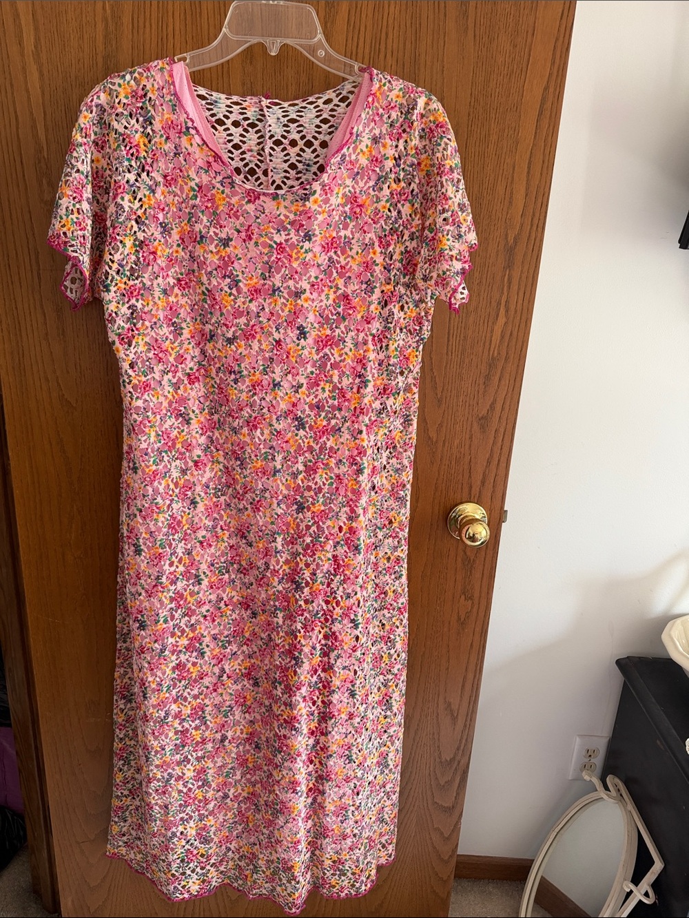 Pink Floral Maxi Dress with Crochet Back Detail